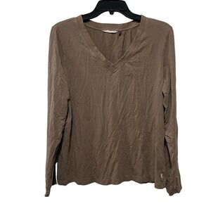 Tommy Bahama Womens Brown Pima Cotton Blend V-Neck Long Sleeve Top